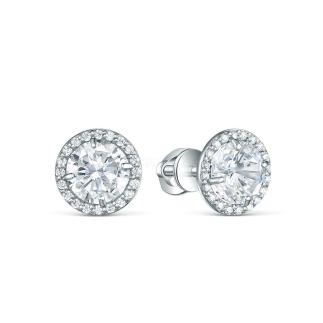 Серьги-пусеты из серебра с фианитами родированные