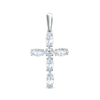 Подвеска из серебра с фианитами родированная - Крест