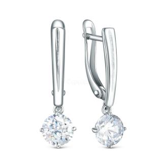 Серьги из серебра с фианитами родированные