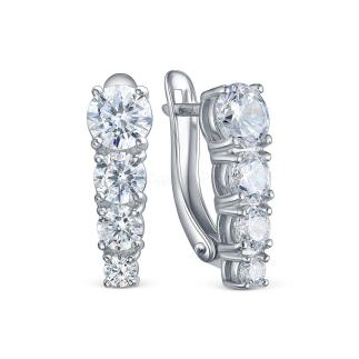 Серьги из серебра с фианитами родированные