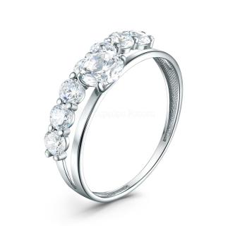 Кольцо из серебра с фианитами родированное