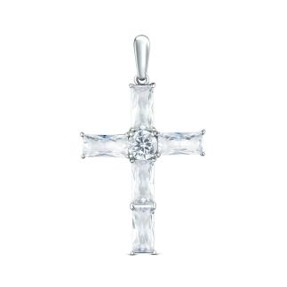 Подвеска крест из серебра с фианитами родированная