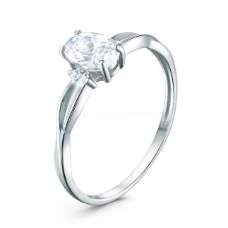 Кольцо из серебра c фианитами родированное