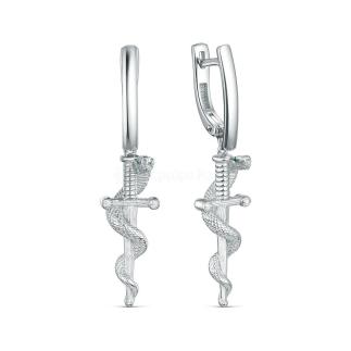 Серьги из серебра с фианитами родированные - Змеи