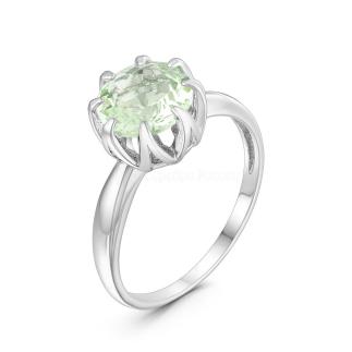 Кольцо из серебра с плавленым кварцем цвета празиолит родированное