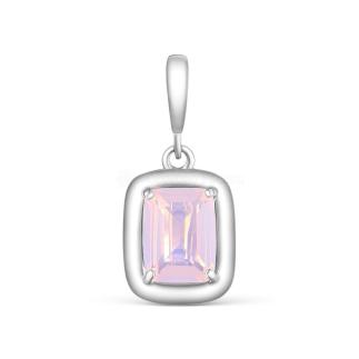 Подвеска из серебра с плавленым кварцем цвета лунный розовый родированная