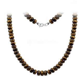 Колье из серебра с тигровым глазом родированное