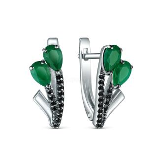 Серьги из серебра с натуральным агатом и натуральной шпинелью родированные