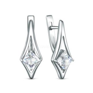 Серьги из серебра с натуральным горным хрусталём родированные