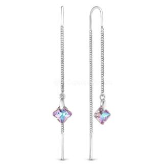 Серьги-продёвки из серебра с кристаллами Премиум Австрия Мистик розовый родированные