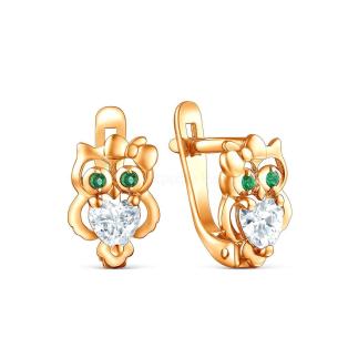 Серьги детские из золочёного серебра с фианитами - Совы