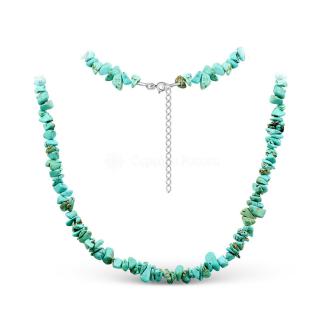 Бусы из натуральной бирюзы (замок с удлинителем из родированного серебра)