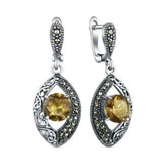 Серьги из чернёного серебра с султанитом и марказитами