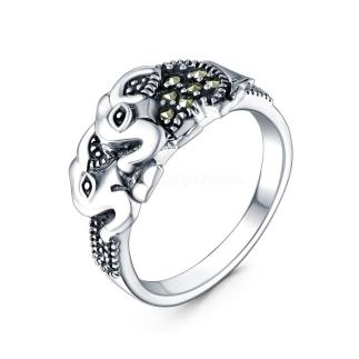 Кольцо из чернёного серебра с марказитами - Слоны