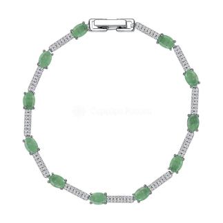 Браслет из серебра с изумрудом и кубическим цирконием родированный