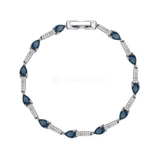 Браслет из серебра с сапфиром и кубическим цирконием родированный