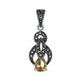 Подвеска из чернёного серебра с синтетическим султанитом и марказитами