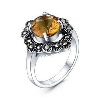 Кольцо из чернёного серебра с султанитом и марказитами