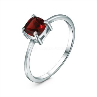 Кольцо из серебра с гранатом родированное