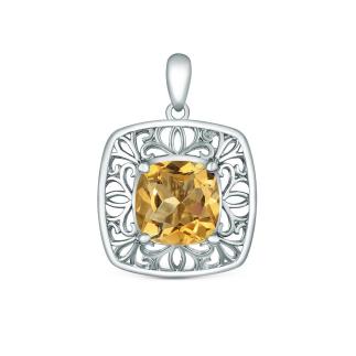 Подвеска из серебра с цитрином родированная