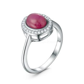 Кольцо из серебра с натуральным рубином и и кубическим цирконием родированное