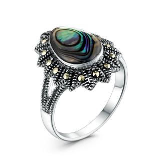 Кольцо из чернёного серебра с перламутром и марказитами