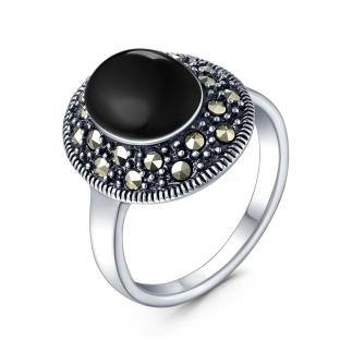 Кольцо из чернёного серебра с ониксом и марказитами