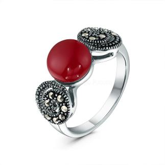 Кольцо из чернёного серебра с агатом и марказитами