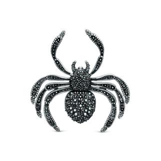 Брошь из чернёного серебра с фианитами - Паук