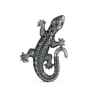Брошь из чернёного серебра с фианитами - Ящерица