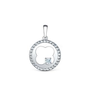 Подвеска из серебра с фианитом родированная - Четырёхлистник, клевер