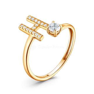 Кольцо из золочёного серебра с фианитами - буква 