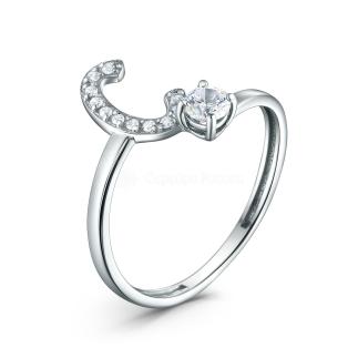 Кольцо из серебра с фианитами родированное - буква 