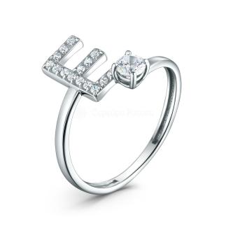 Кольцо из серебра с фианитами родированное - буква 