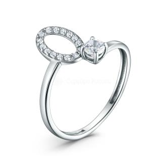 Кольцо из серебра с фианитами родированное - буква 