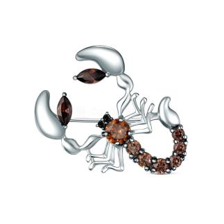 Брошь из серебра с фианитами родированная - Скорпион