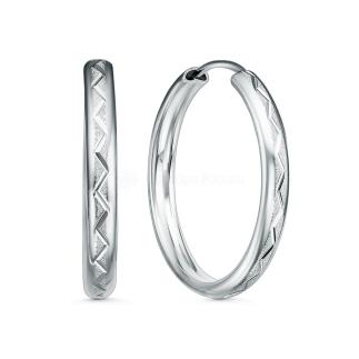 Серьги-конго женские из серебра родированные - диаметр 2 см, толщина 3 мм