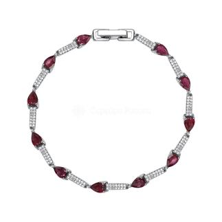 Браслет из серебра с рубином и кубическим цирконием родированный