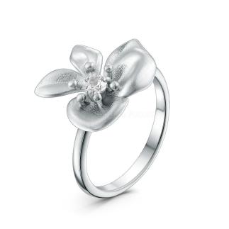 Кольцо из серебра с фианитом родированное - Цветок