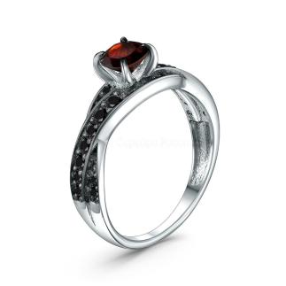 Кольцо из серебра с натуральным гранатом и натуральной шпинелью родированное