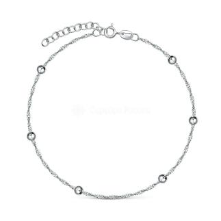 Браслет на ногу из родированного серебра - Сингапур с шариками, 24 см