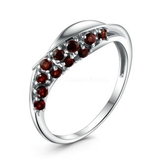 Кольцо из серебра с гранатом родированное