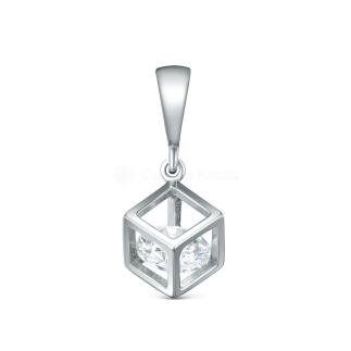 Подвеска куб из серебра с фианитом родированная