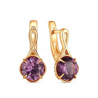 Серьги из золочёного серебра с гидротермальным александритом