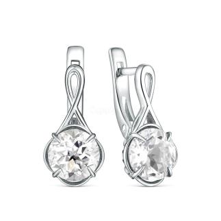 Серьги из серебра с натуральным горным хрусталём родированные