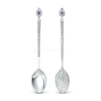 Ложка детская религиозная из серебра с фиолетовым фианитом