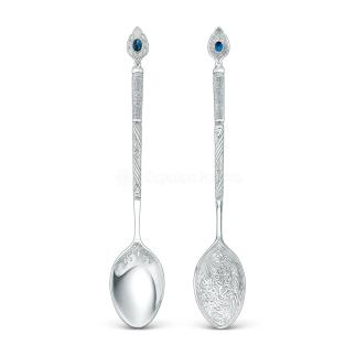 Ложка детская религиозная из серебра с синим фианитом