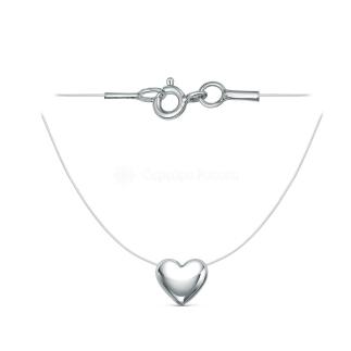 Колье на леске из серебра родированное - Сердце