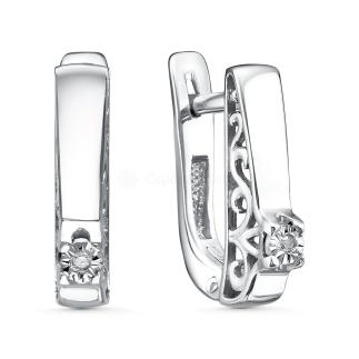 Серьги из серебра с бриллиантом родированные