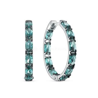 Серьги из серебра с искусственным кварцем цвета параиба и чёрным родием родированные